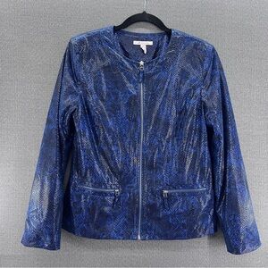 JM Collection Blue Animal Print Full Zip Faux Snake Skin Scoop‎ Neck Jacket 8